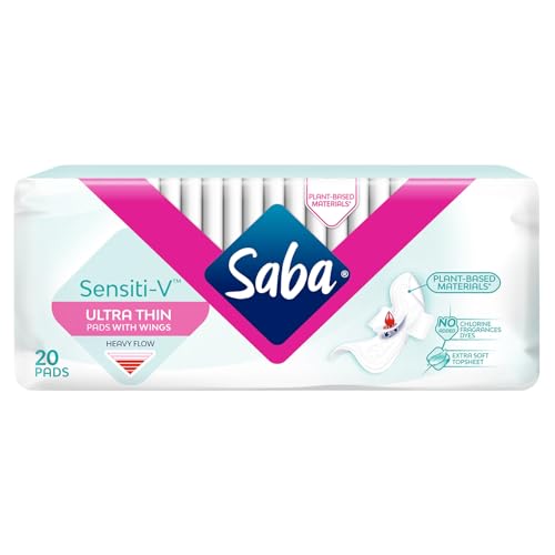 Image of Saba Sensiti-V Ultra Thin Regular Sanitary Napkin Pads with Wings, 4-Pack of 20 Pads (80 Count)