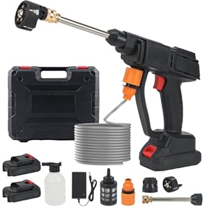 Cordless Pressure Washer 21V, 6-in-1 Portable Power Washer with 2 6000mah Batteries, 5M Hose & Adjustable Nozzle – High-Pressure Jet Wash for Cars,Patios,Gardens & Outdoor Cleaning with Storage Case​