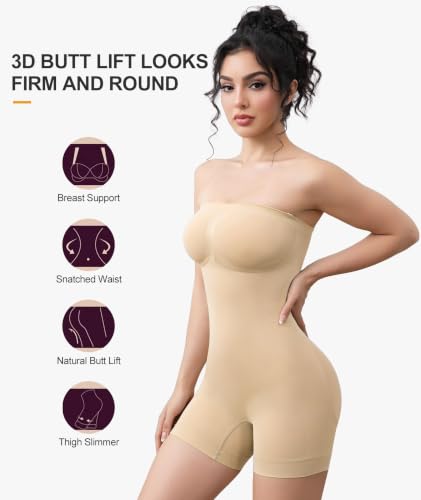 Image of Women's Strapless Shapewear Bodysuit for Women Tummy Control Shapewear, Seamless Body Shaper with Removable Straps