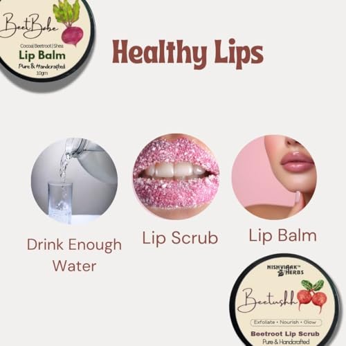 Image of Nishviaak Herbs Beetroot Lip Scrub | Natural Sugar Lip Scrub for Pink Lips | Removes Dead Skin, Dryness & Pigmentation | Gentle Exfoliating Lip Care for Soft, Smooth Lips