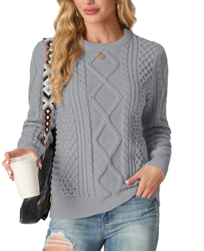 Image of GRECERELLE 2026 Womens Fall Winter Long Sleeve Casual Pullover Sweater Tops | Crewneck, Cable Knit, Chunky, Vintage Style, Anti-static(XS-2XL)