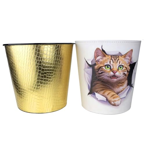 Image of NBHUZEHUA 2.6 Gallon Gold Metal Home Office Trash Can for Near Desk Bedroom Room Dorm Small Waste Paper Basket Garbage Can Trash Bin Dustbin