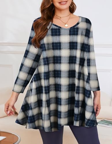 Image of LARACE Tunics 3 /4 Sleeve Plus Size Tops for Women V Neck Loose Fit Flowy Clothing for Leggings