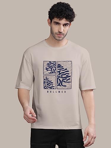 Image of BULLMER Trendy Front and Back Printed Oversized Round Neck T-Shirt for Men - Pack of 2