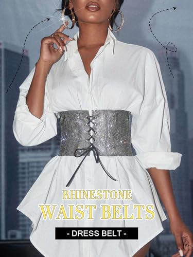 Asooll Sparkly Rhinestone Corset Belt Lace Up Wide Waist Belts Party Club Dress Belt for Women4