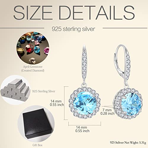 Crystal Earrings For Women Trendy - Guesma 10Mm Sterling Silver Dangle Earrings Aquamarine Round Created Birthstone - Leverback Earrings Gifts Jewelry For Evening Wear #TOP5