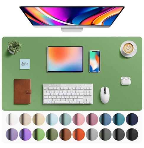 Image of Aothia Faux Leather Desk Mat - Large Mouse Pad, Non-Slip PU Leather Blotter, Waterproof Writing Surface for Office and Home (Olive Green, 40 inch x 24 inch)