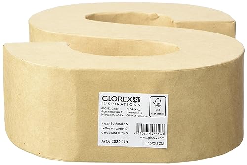 GLOREX 6 2029 119 - Papp - Buchstabe S, Buchstabe aus brauner Pappe, ca. 17,5 X 5,5 cm groß, zum bemalen und bekleben, für Serviettentechnik und Décopatch, ideal als Dekoration