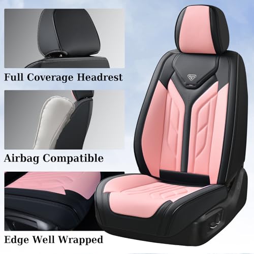 Image of Coverado Front Seat Covers, Car Seat Covers Front Seats, Leather Seat Covers for Cars, Automotive Seat Covers Car Seat Protector Car Accessories Fit for Most Sedans SUV Pick-up Truck(Black&Pink)