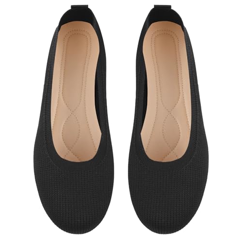 OFFCUP Damen Ballerinas Knit Kleid Schuhe Runde Zehe, Flats, Slip On,...