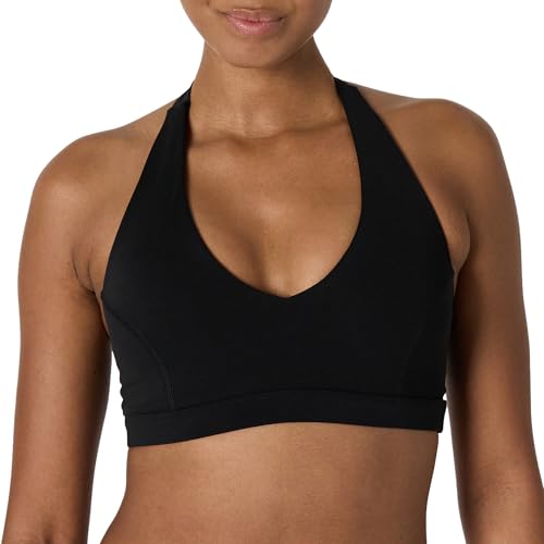 Amazon Essentials Women's Active FormFlex Buttery Soft Light Support Halter V-Neck Sports Bra