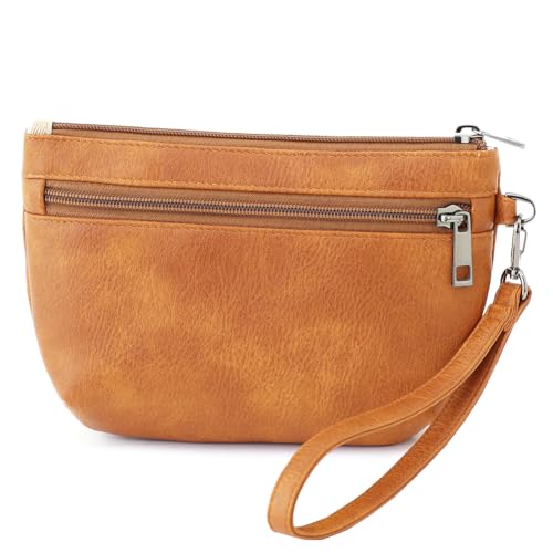 Image of Small Wristlet Wallets for Women, Zip Clutch Bag with Wristlet Pouch, 3-Zipper Original Design
