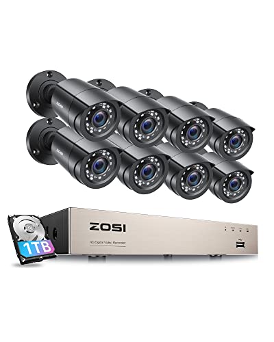 ZOSI 3K Lite 8CH Security Camera System Outdoor with 1TB Hard Drive,AI Human/Vehicle Detection,Night Vision,H.265+ 8 Channel 5MP Lite Video DVR Recorder,8X 1080P HD 1920TVL Weatherproof CCTV Cameras