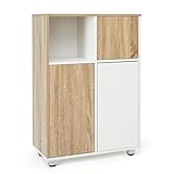 Meerveil Sideboard, Freistehender Schrank 6 Regal mit Tür, zur Präsentation und Aufbewahrung in Wohnzimmer Flur Küche, 60x30x90cm Weiß und Holz