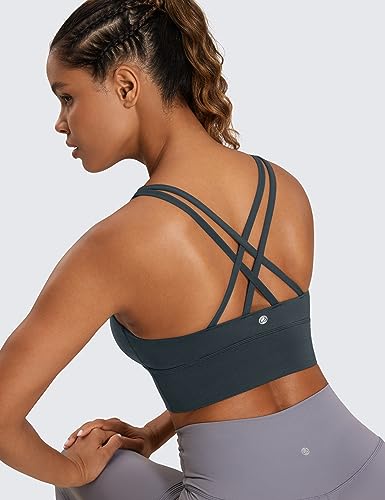 Image of CRZ YOGA Naked Feeling Longline Sports Bras | Medium Support, Removable Pads, Yoga, Sleek, Strappy Back, Scoop Neck, for Women