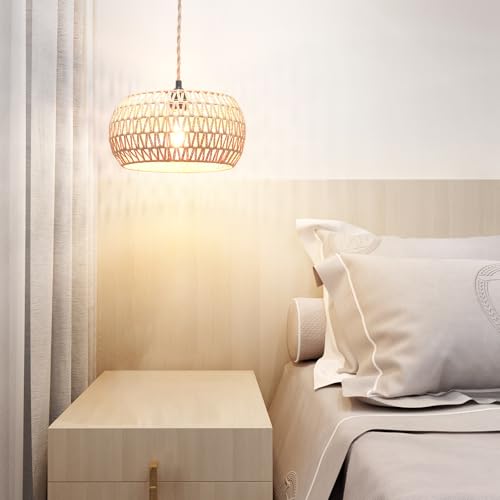 Plug in Pendant Light Rattan Hanging Lamp Pendant Light with on/Off Switch Rattan Woven Shade Hanging Lamp Plug in for Living Room Bedroom Farmhouse - Image 6