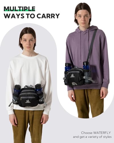 WATERFLY Gürteltasche mit Flaschenhalter, Gurt Verstellt Bauchtasche Hundetraining Handyfach Wasserdicht Hüfttasche für Wandern Reise Camping