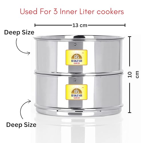 Image of Rakesh Gold Stainless Steel Cooker Container /Cooker Separator for 3-liter inner lid cookers | Stackable, Food Grade, Rust-Free, Easy to Clean