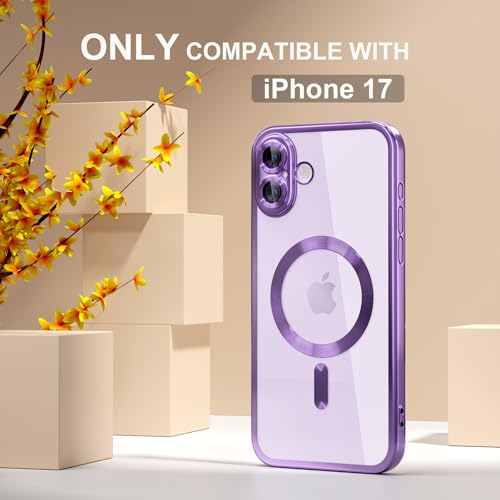 Image of Misea Magnetic for iPhone 17 Case Compatible with MagSafe Light Purple | Never Yellowing, Military Drop Protection, Full Camera Lens Protector Plating Soft Clear Phone Case Women, Lavender Purple