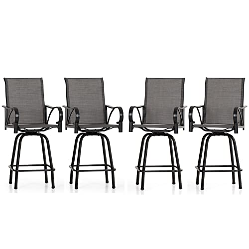 Image of PHI VILLA Outdoor Swivel Bar Stools Set of 4, High Top Patio Bar Stools & Chairs with Armrest & Textilene Fabric for Outside, Grey