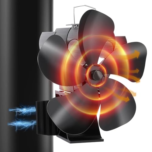 Ofenventilator, 4 Flügel-Kaminventilator Ohne Strom Leiser Betrieb, Magnetisch Ofen Ventilator, Hitzebetrieben Kamin Ventilator Ohne Strom für Holz/Holzbrenner/Kamin