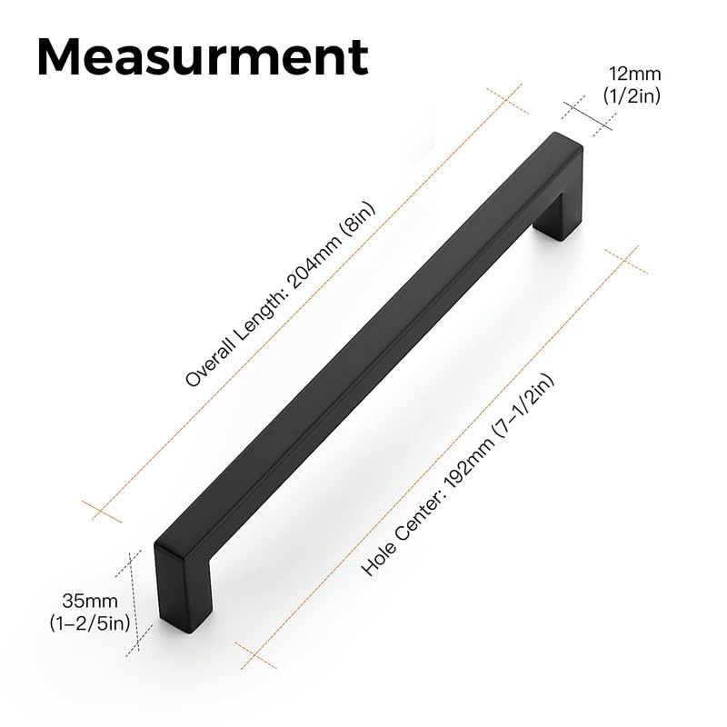 Ravinte Pack of 5 Cabinet Handles, 192 mm, Furniture Handles, Black Handles for Kitchen Cabinets Cabinet Handles - Image 3