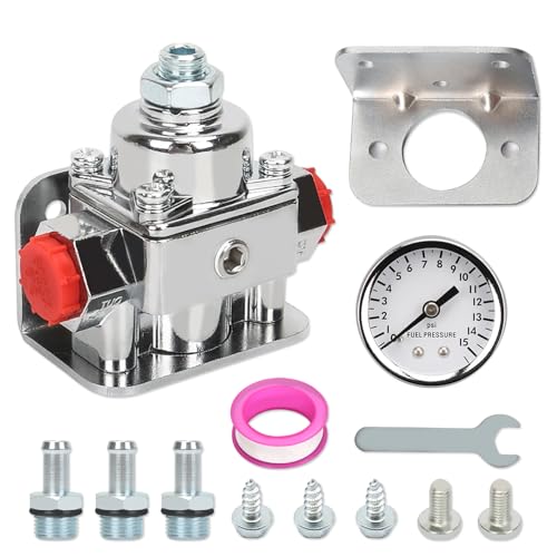 SZQBZMJ 12-804 Fuel Pressure Regulator Carburetor with Gauge Kit Compatible with Holley and Edelbrock Carburetor 1-4 PSI 3/8in NPT Port 1-In 2-Out
