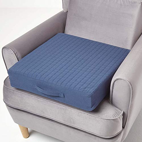 HOMESCAPES Coussin d’Assise déhoussable en Coton, Coussin rehausseur de Chaise et Fauteuil, 50x50x10 cm Bleu Marine