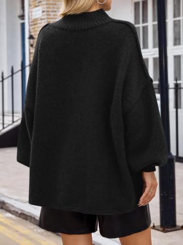 Image of Saodimallsu Womens Oversized Sweaters Mock Neck Batwing Long Sleeve 2026 Fall Trendy Ribbed Knit Casual Tunic Sweater