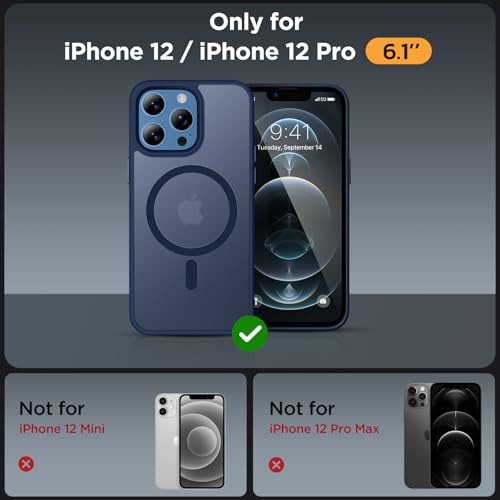 Image of Miracase Magnetic for iPhone 12 /12 Pro Case (Compatible with MagSafe) Military-Grade Protection, Anti-Fingerprint Translucent Matte Phone Cover for iPhone 12 /12 Pro Case 6.1 inch, Dark Blue