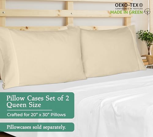 Image of Royale Linens Queen Pillowcase Set of 2 - Bed Pillow Cover - 20 inch x 30 inch - Sand Pillowcases - 1800 Brushed Microfiber, Wrinkle & Fade Resistant - Soft & Cozy- Queen Size Pillow Case (Sand)