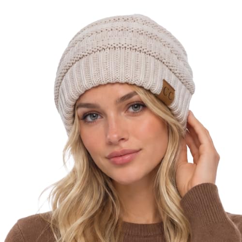 C.C Hatsandscarf Exclusives Cable Knit Beanie - Thick, Soft & Warm Chunky Beanie Hats (Beige)