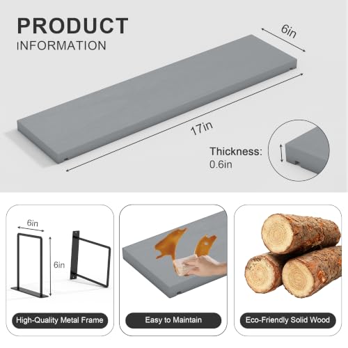 Image of Floating Shelves, 17 In Bookshelves for Room Wall, Shelves on Wall (Grey)