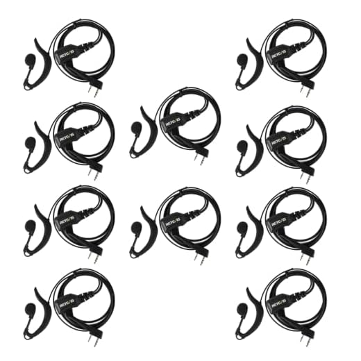 Retevis Walkie Talkie Earpiece with Mic G Shape 2 Pin Adjustable Volume Headset Compatible with Retevis H-777 RT22 RT21 Baofeng UV-5R 888S 2 Way Radio(10 Pack)