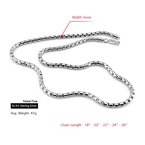 5mm Box Chain 925 Sterling Silver Nickel Free Necklace Lobster Claw Clasp 18" 20" 22" 24" 26" Inch for Men & Women2