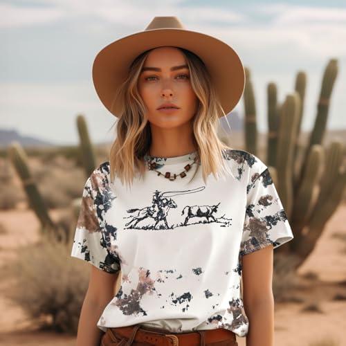 Retro Rodeo Shirt Women Cowgirl Bleached T Shirt Western Cowboy Rodeo Outfit Country Music Tee Short Sleeve Top2