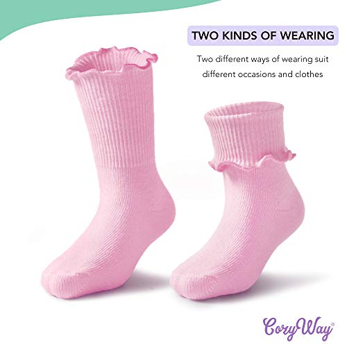 Meias para bebês meninas CozyWay, pacote com 6, 12 pares de meias infantis com babados e borda ondul