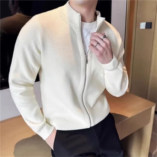Men’S Thick Knitted Sweatercoat Slim Fit Stand Collar Long Sleeve Full Zip Solid Casual Outerwear3