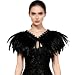 L'VOW Gothic Black Feather Shrug Cape Shawl Halloween Maleficent Costume Women(Black)