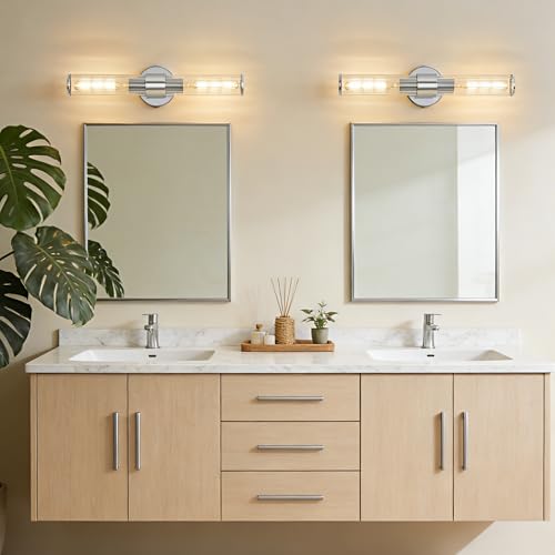 Image of Chrome Bathroom Vanity Light, Wall Sconce Threaded Glass 1 Pack, Modern Wall Light for Bathroom, Living Room, Hallway, Kitchen - UL Certification (Bulb Not Included)