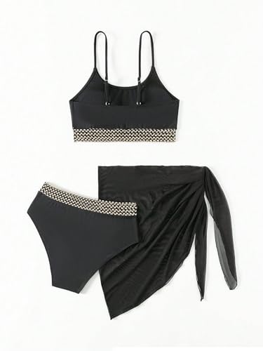 SHENHE Girl's 3 Piece Bathing Suit Scoop Neck Spaghetti Strap Bikini Set with Wrap Skirt2