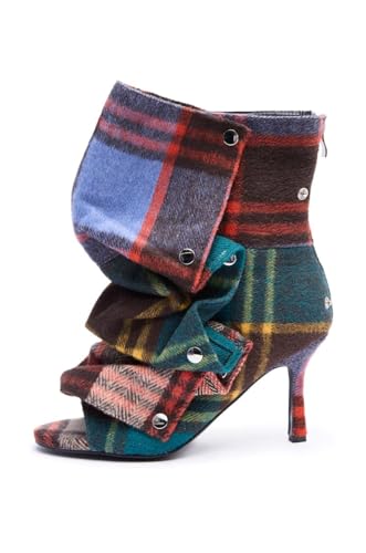 sexytag Women’s Open-Toe Booties – Folded Draped High Heel Ankle Boots with Back Zipper, Slouchy Peep Toe Stiletto Heels Ankle Boots for Fall Outfits & Streetwear Multicolor Plaid Size 8