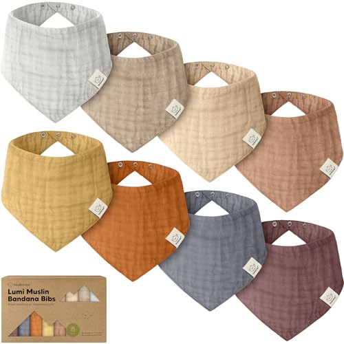 Image of KeaBabies 8-Pack Muslin Baby Bibs for Boys, Girls - Muslin Bandana Drool Bibs for Baby Girl & Boy, Drooling Newborn, Teething Toddler, Infant 0-36 Months, Soft Cotton Extra Absorbent (Spice)