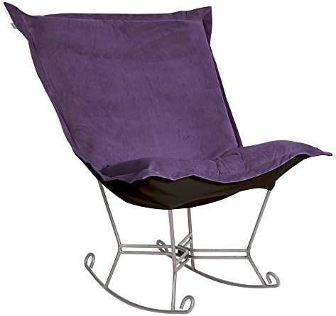 Howard Elliott Collection Scroll Puff Rocker Chair with Cover, Multipurpose Butterfly Seating with Titanium Frame, Portable Indoor & Outdoor Patio Lounge Chair for Camping & Home, Bella Eggplant