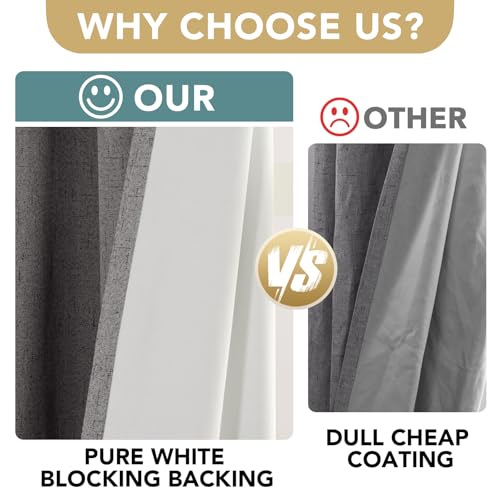 Image of H.VERSAILTEX Linen Blackout Curtains Durable Thick Textured Linen Look 100% Blackout Patio Door Curtain Anti Rust Grommet Extra Wide Sliding Door Curtain Panel, W100 x L108 inch - Grey