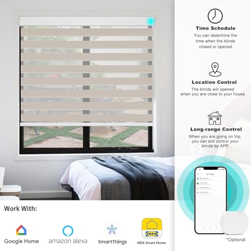 Image of Changshade Smart Zebra Roller Blinds Motorized Shades Work with Alexa, Window Shade Intelligent Electric Automatic, JZCMD-RBS-BG-DNA, Beige(blackout) (MYDY25Z-1)