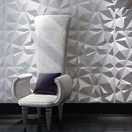 Image of 3D PVC Wall Panels - White Color Diamond Design Stone Style Wall Poster, Wallpaper, PVC for Bedrooms, Living Room, Kids Room Home Decor Stickers (50 x 55cm)