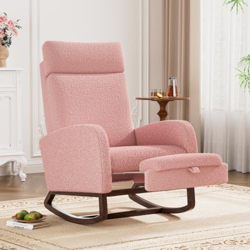 Image of Teddy Nursery Rocking Chair, High Back Glider with Footrest, Purplish Pink
