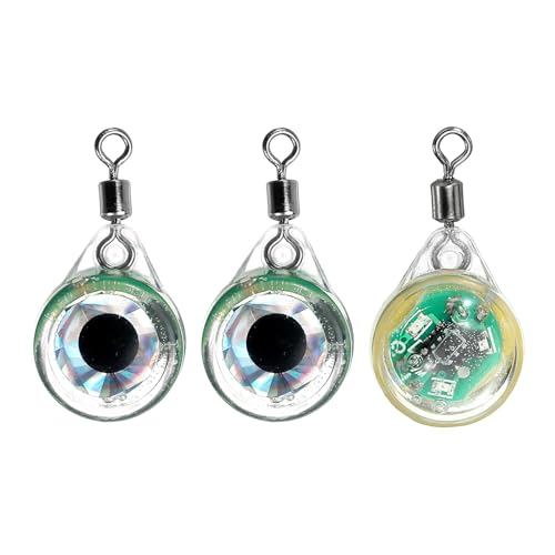 PATIKIL LED Fishing Lure Light, 3 Pcs Eye Shape Deep Drop Fishing Light LED Spoons Underwater Fishing Lights Lighted Bait Trolling Lures Rig Flashing Green