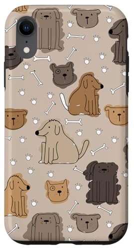 トープ キュート 骨と足跡 ペールブラウン 犬 スマホケース iPhone XR 用